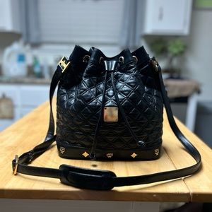 Vintage MCM Quilted Leather Bucket Drawsting by Michael Cromer